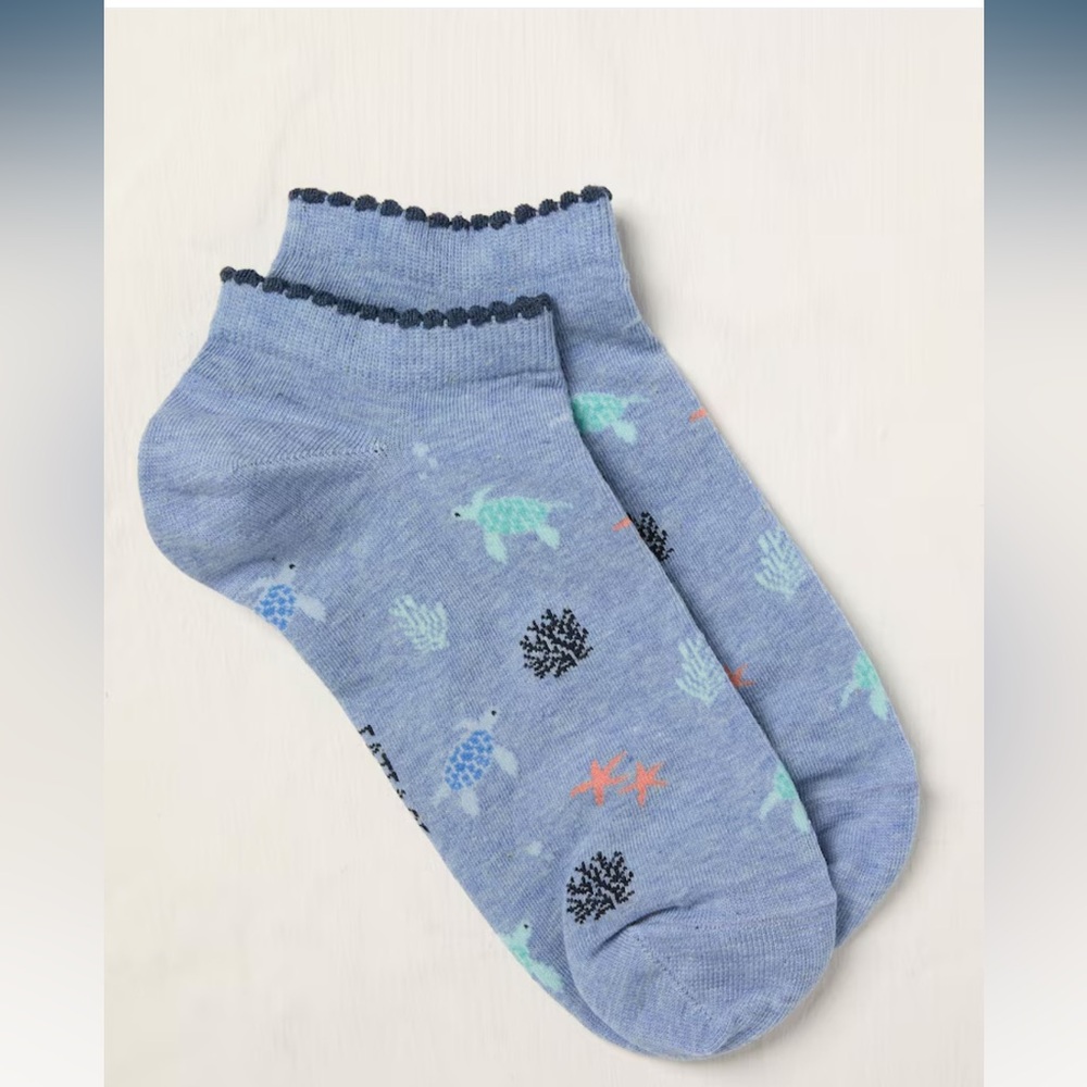 Fat Face turtle coral Sea Life Blue socks